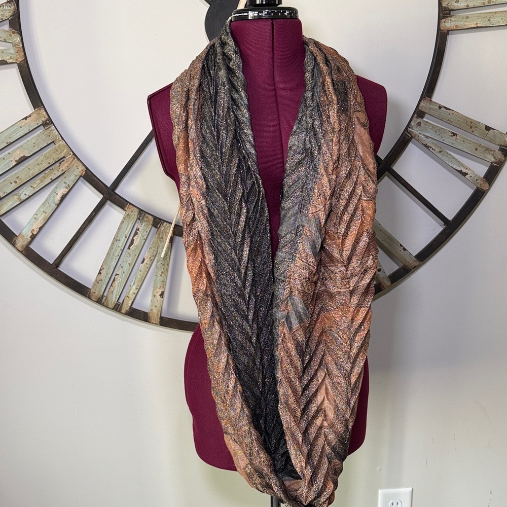 Textured Infinity Scarf in Sparkly Black and Copper